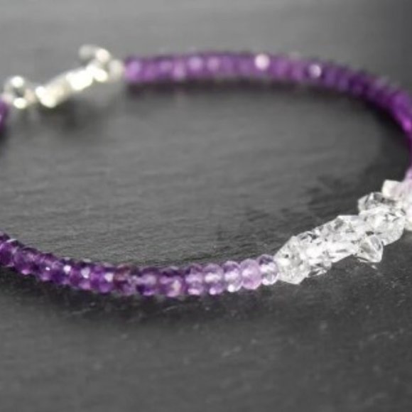 Amethyst Herkimer Diamond Ombre’ Bracelet - Picture 5 of 7